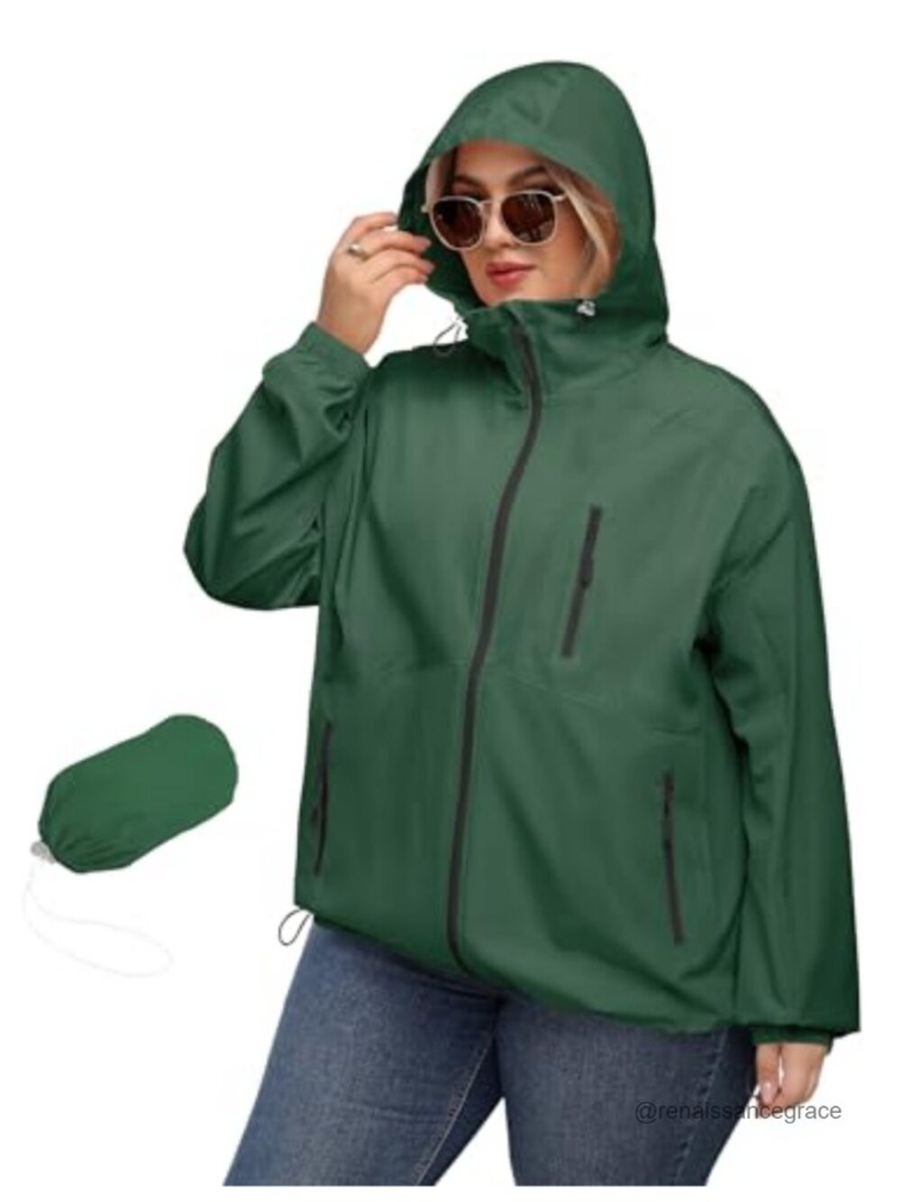 Plus Size Women's Waterproof Rain Jacket Hood Windproof Oversized Anorak